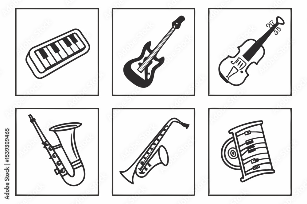 Collection of simple musical instrument drawings