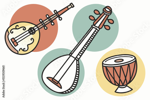 Indian classical instruments sitar esraj and tabla