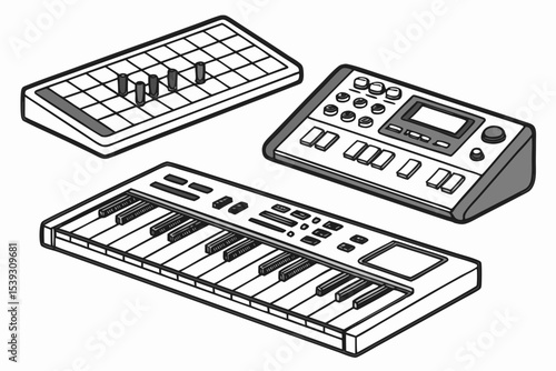 Electronic music production studio setup illustration