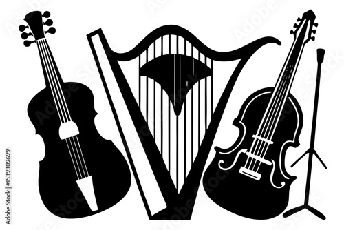 String instrument trio violin harp and viola