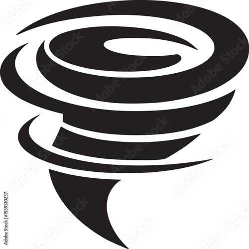 Stylized black tornado design with curved lines on a light background in a simple illustration