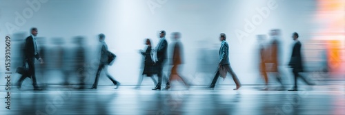 Businesspeople walking at modern office. Concept work process. Business workplace with people in walking in blurred motion in modern office space. High quality