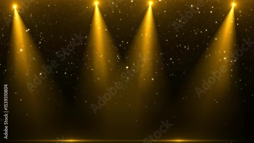 4K 3D Award party stage golden stage glitter animation. stars, lights and particles. Luxury gold light streak. Particle, luxury awards ceremony background, Oscar awards performance. 3D Illustration