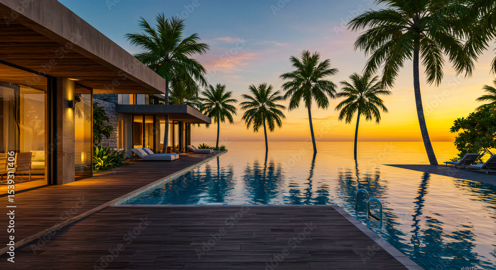 Fototapeta premium Luxury Tropical Villa with Infinity Poo