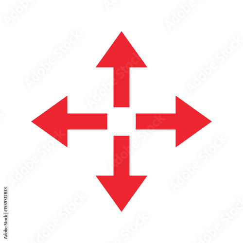 four way direction arrow icon. four side arrow. road direction sign. four arrows pointing from the center vector. vector illustration on transparent background.