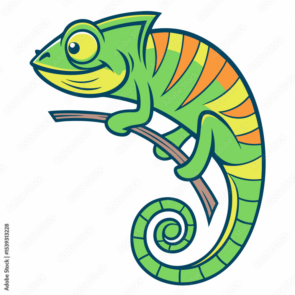 Cartoon chameleon on branch illustration Cartoon chameleon on branch illustration