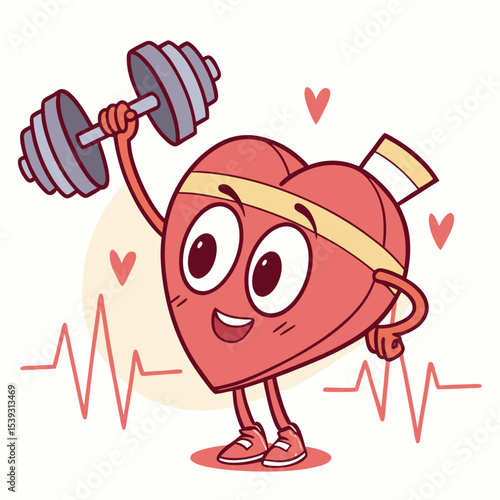 Heart health a cartoon heart lifting weights