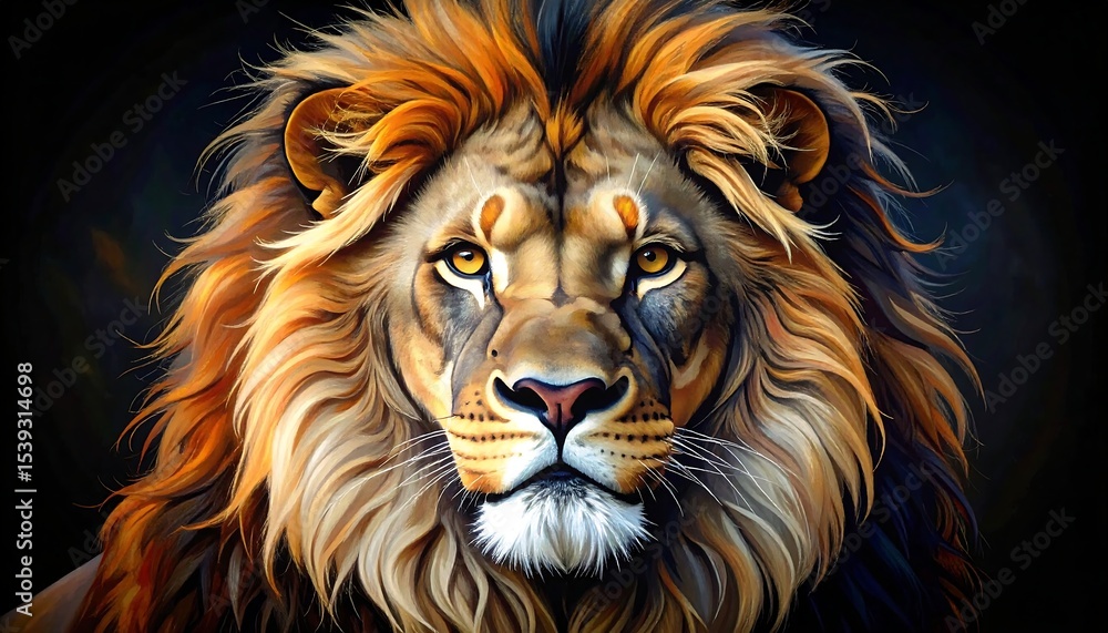 Naklejka premium Majestic Lion Portrait with Dark Background.