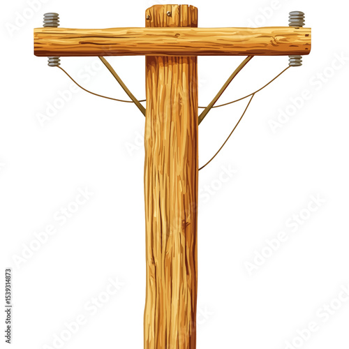 Wooden power pole isolated 