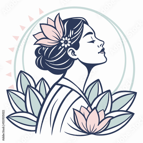 Serene woman with lotus flower adornment