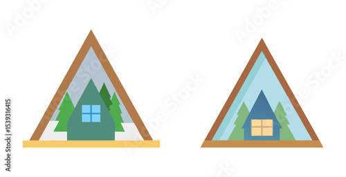 Modern frame house nestled in a forest setting home design vector art set