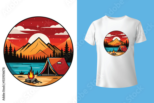 Starry night camping t shirt Design. Vector t shirt Design.