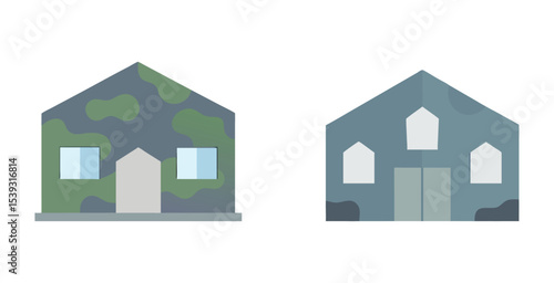 Modern military barracks building with functional home design vector art set