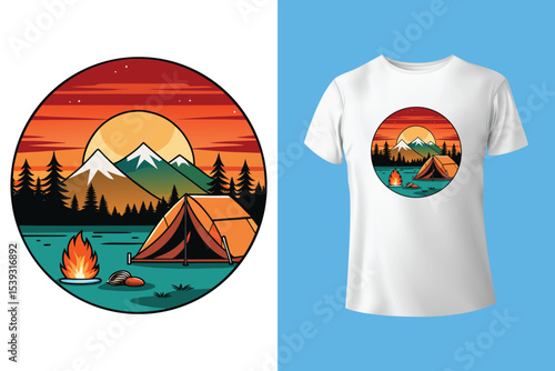 Starry night camping t shirt Design. Vector t shirt Design.