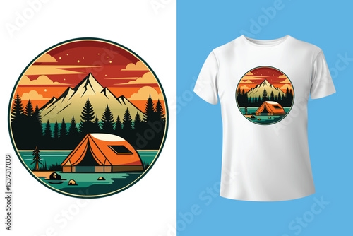 Starry night camping t shirt Design. Vector t shirt Design.