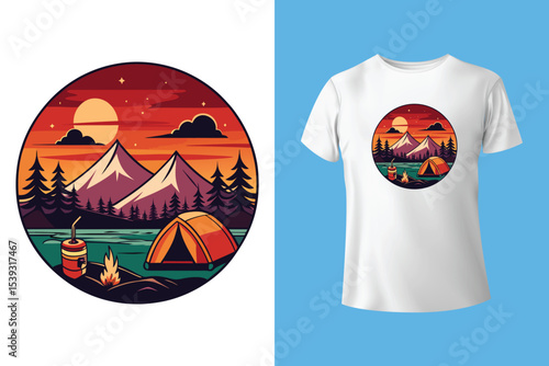 Starry night camping t shirt Design. Vector t shirt Design.