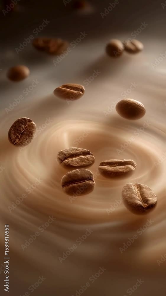 Coffee Beans Swirling in Creamy Milk A Delightful Beverage Image Coffee Beans Swirling in Creamy Milk A Delightful Beverage Image