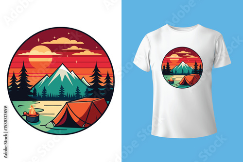 Starry night camping t shirt Design. Vector t shirt Design.