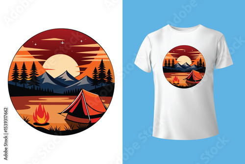 Starry night camping t shirt Design. Vector t shirt Design.