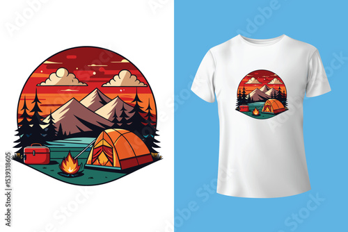 Starry night camping t shirt Design. Vector t shirt Design.