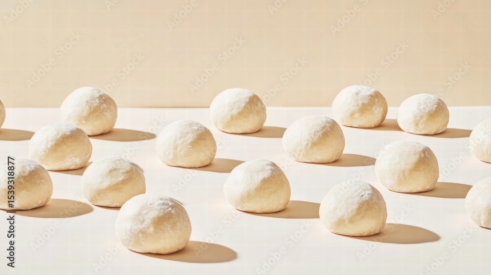 White Dough Balls on Soft Pastel Background for Culinary Use White Dough Balls on Soft Pastel Background for Culinary Use