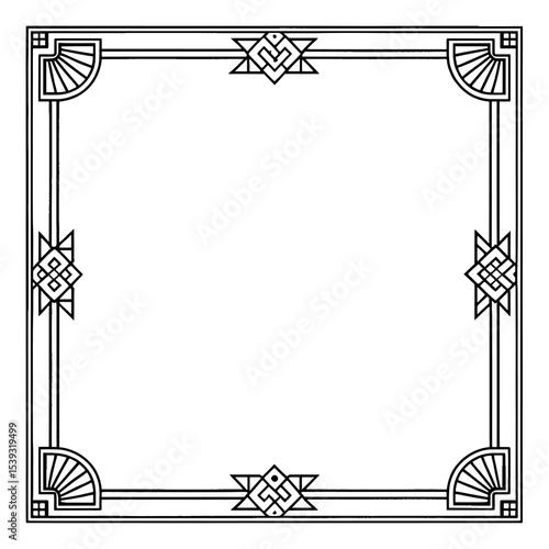 Vintage Square Frame: A geometric square frame, adorned with intricate art deco patterns, presented with clean lines. and ideal to insert image