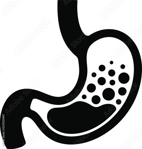 Human Stomach Icon with Acid and Bubbles – Digestive System Vector