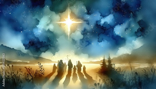 Christmas star of bethlehem shepherds religious holiday scene