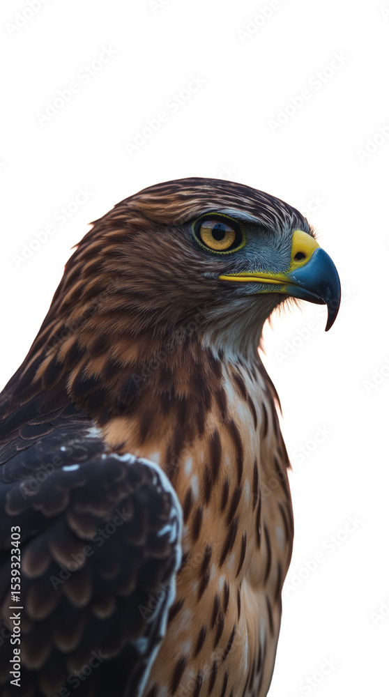 Red-Tailed Hawk with Sharp Golden Eyes Focused Intently, Every Detail in Clear View Red-Tailed Hawk with Sharp Golden Eyes Focused Intently, Every Detail in Clear View