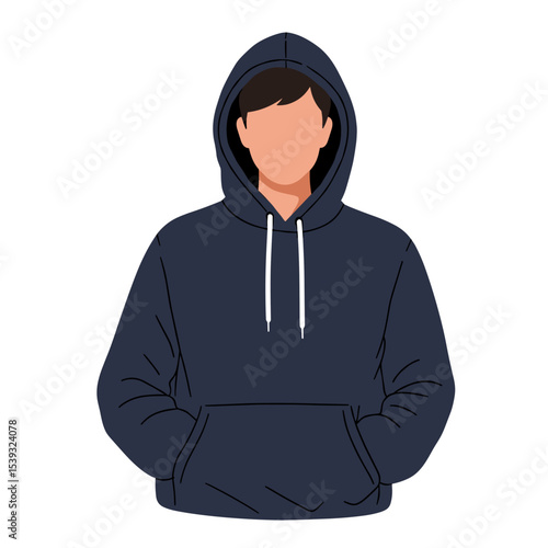 Person, Standing, Wearing dark hoodie, Isolated on transparent background, Urban style & anonymity concept, For design, web, apps, blogs, fashion, security