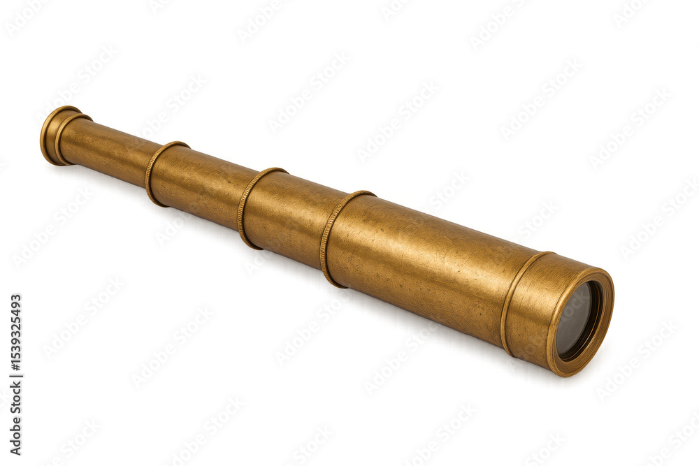 Antique brass telescope isolated on transparent background, evoking a sense of discovery and historical exploration Antique brass telescope isolated on transparent background, evoking a sense of discovery and historical exploration