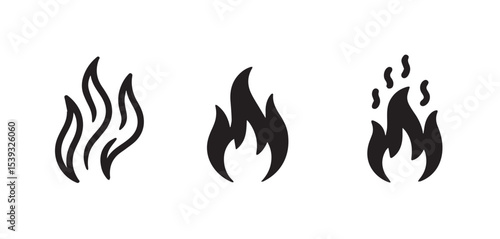 silhouette different flame icons in black on a white background showing heat and fire representation