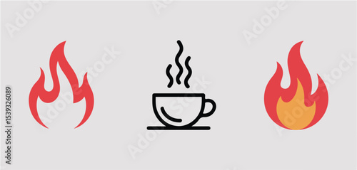 A graphic illustration showing flames on either side of a hot coffee cup on a neutral background