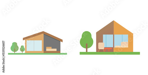 Modern guest house exterior with clean lines home design vector art set