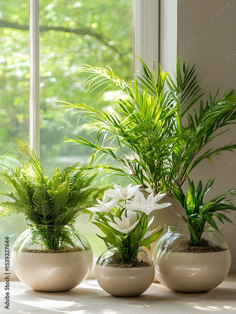 Fototapeta premium Colorful Potted Plants in Modern Home Setting