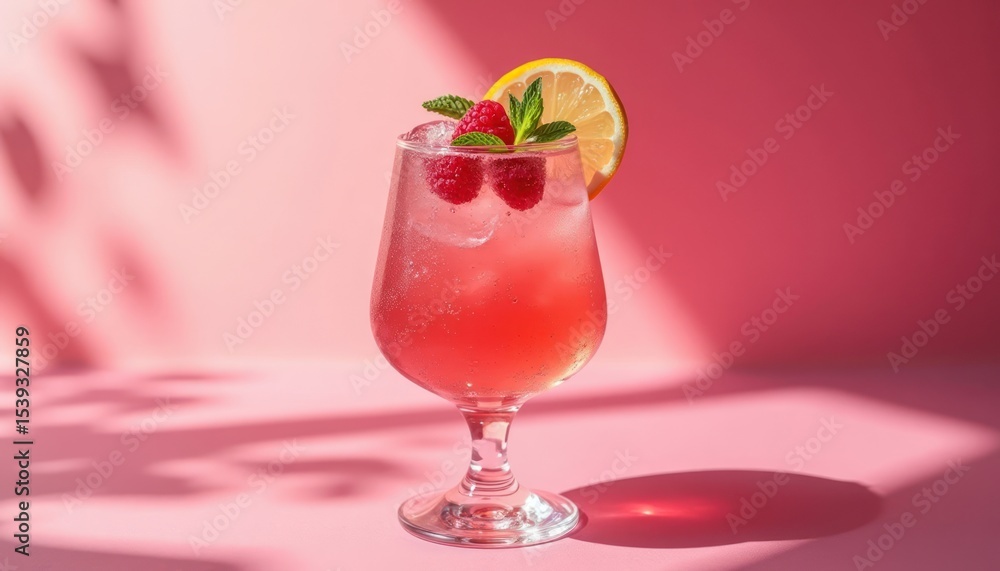 Refreshing raspberry lemonade drink in a glass. Refreshing raspberry lemonade drink in a glass.