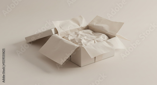 Elegant Minimalist Beige Gift Box Mockup Open, Unwrapped, and Ready for Your Design