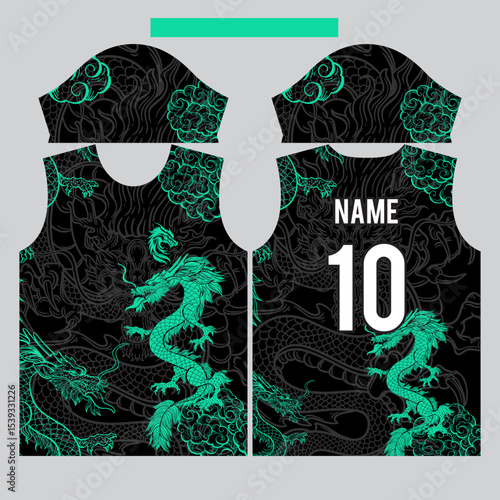 jade green dragon t-shirt desing