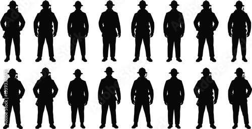 Professional Firefighter and Fireman Silhouettes in Uniform, Representing Emergency Services, Courage, and Safety Designs