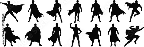 Dynamic Superhero Silhouettes in Powerful and Action-Oriented Poses, Ideal for Comics, Fantasy, and Heroic Designs