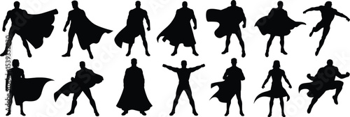 Dynamic Superhero Silhouettes in Powerful and Action-Oriented Poses, Ideal for Comics, Fantasy, and Heroic Designs
