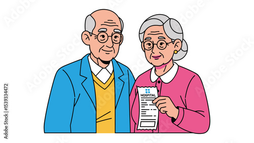 Elderly Couple Holding Hospital Bill: Healthcare, Seniors, Medical, Insurance Concept