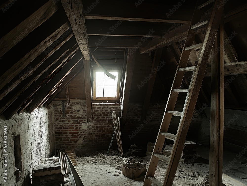 Obraz premium Attic interior, dark and aged