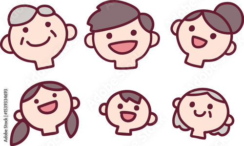 3世代家族のシンプルなイラスト