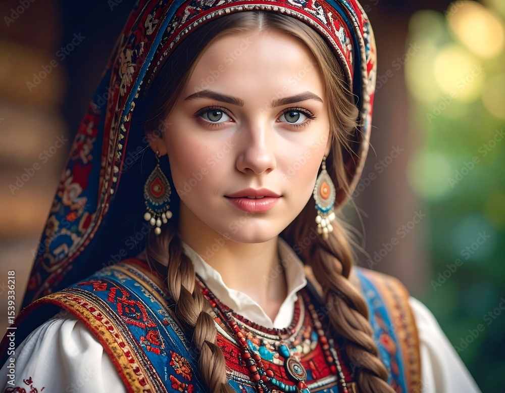 Fototapeta premium Russian Girl with Traditional Headdress.