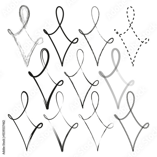 Looped swirl strokes. Light calligraphic shapes. Vector graceful curves. White abstract line.