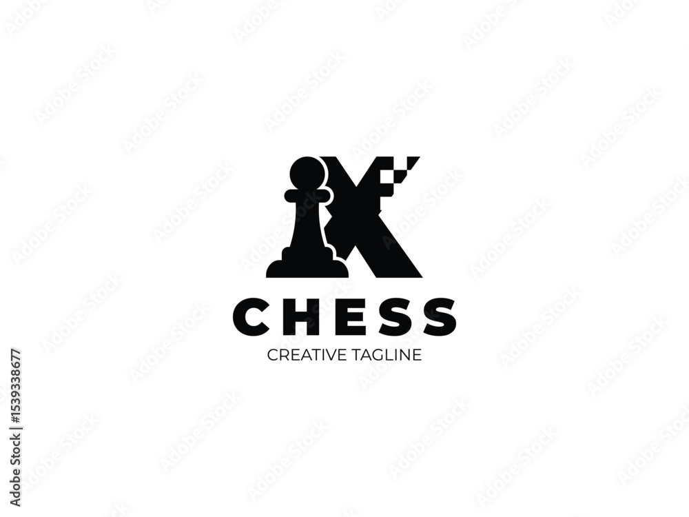 Fototapeta premium Letter X chess logo design with pawn and chess board