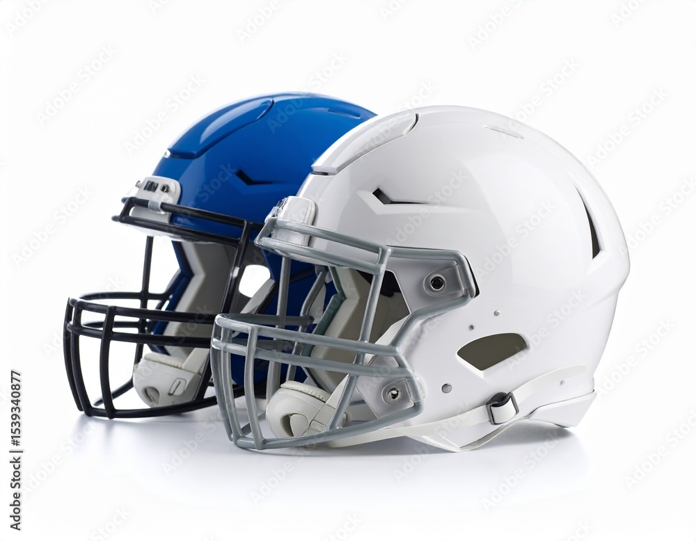 Fototapeta premium side view white and blue football helmet mockup on white background,