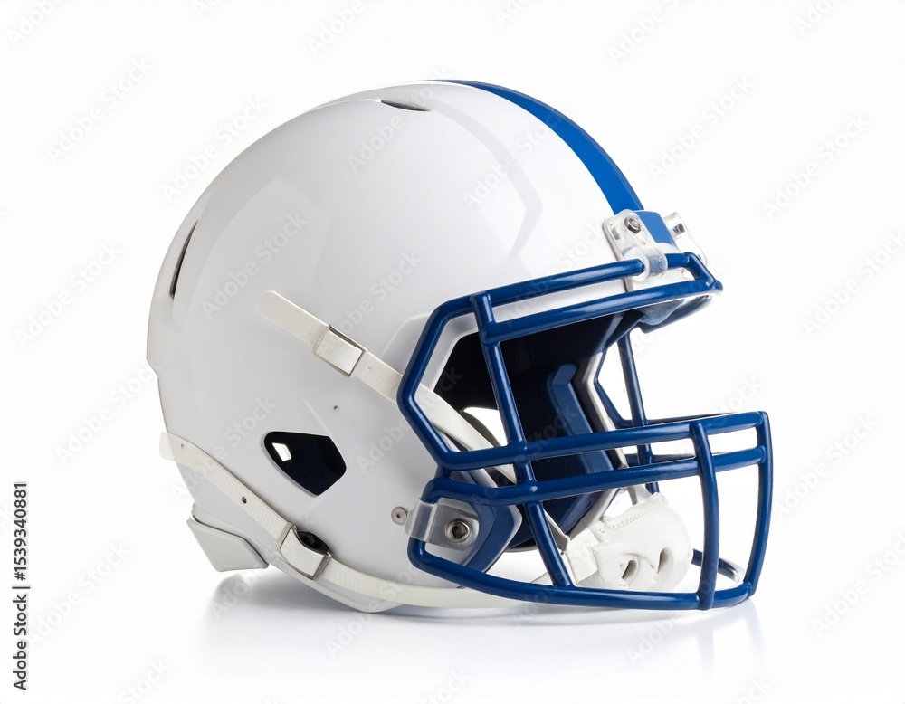 Fototapeta premium side view white and blue football helmet mockup on white background,