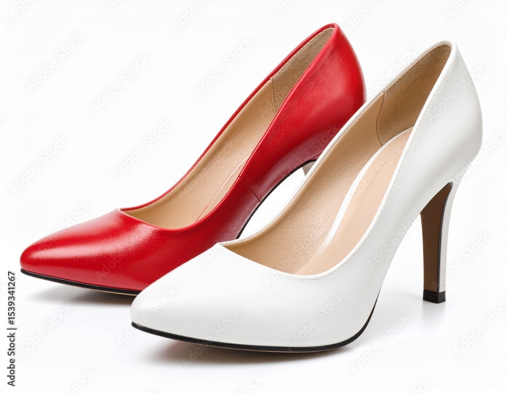 Red female shoes on a white background isolated Red female shoes on a white background isolated